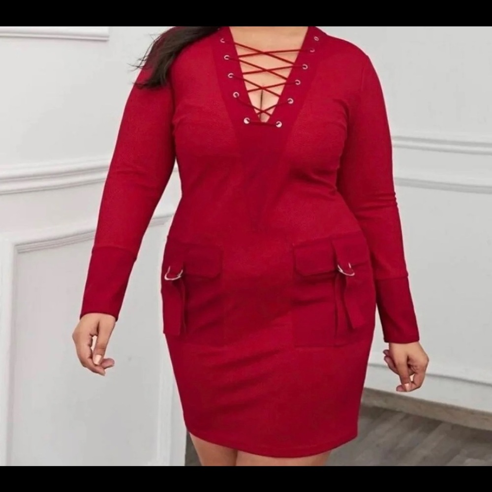 Red lace up dress 3X new Christmas, NYE